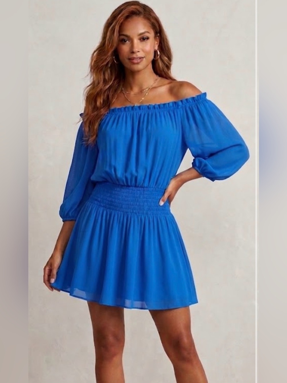 Alice & Trixie Cobalt Blue Smocked Off-the-Shoulder Mini Dress